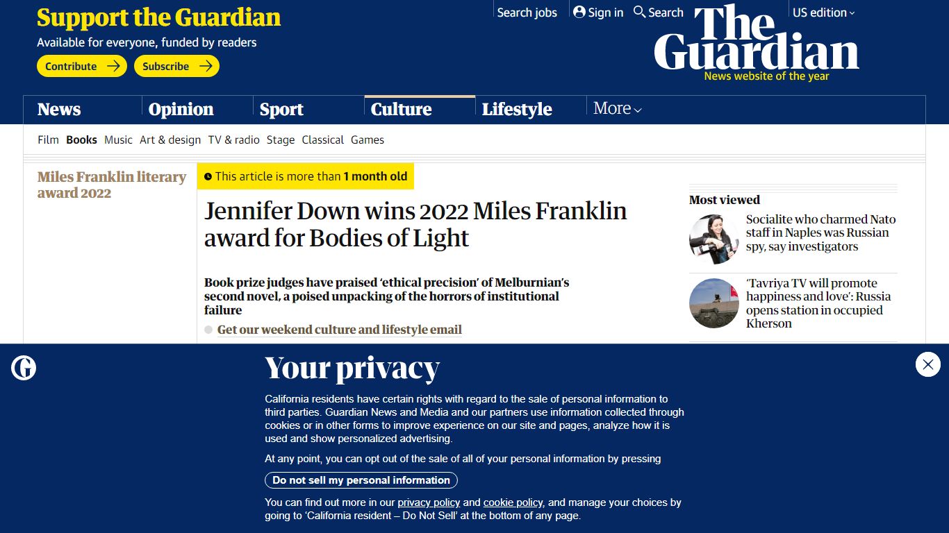 Jennifer Down wins 2022 Miles Franklin award for Bodies of Light